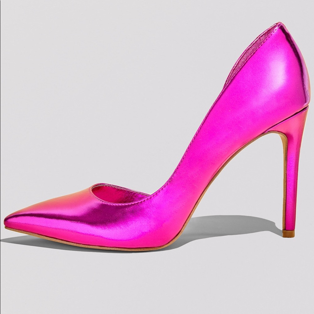 Hot pink metallic INC pointed closed toe pumps